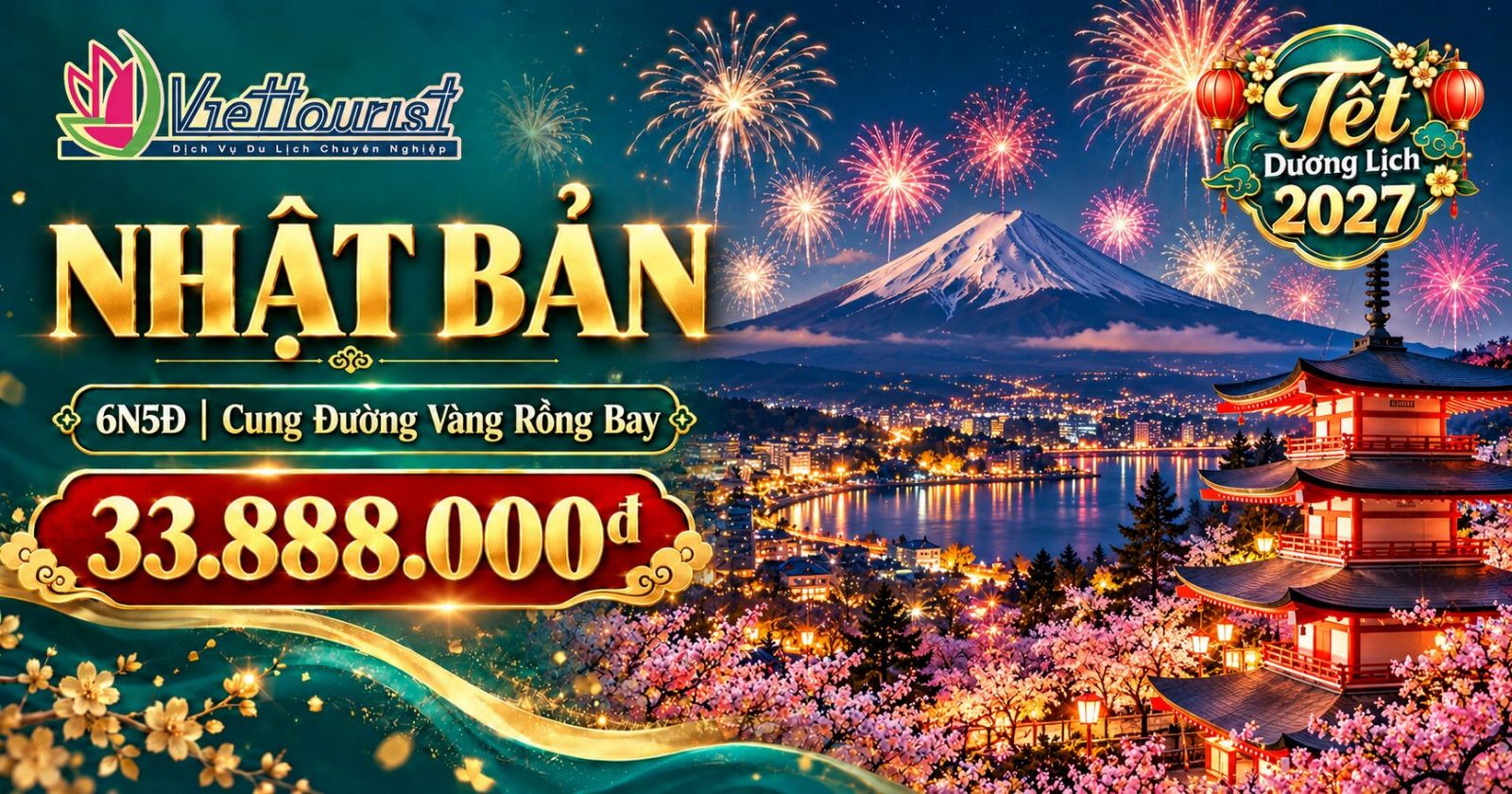 Tour du lịch Tết Dương Lịch Nhật Bản 6N5Đ - Cung Đường Vàng Rồng Bay | Kansai - Osaka - Kyoto - Thắng Cảnh Hồ Biwa - Gifu - Takayama - Làng cổ tích SHIRAKAWAGO - Toyama - Núi Phú Sỹ - thủ đô Tokyo - Haneda