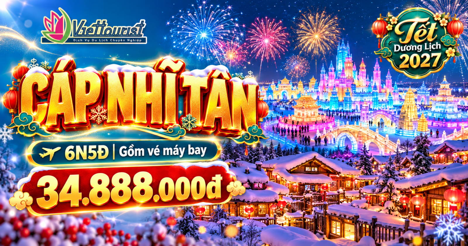 Tour Tết Dương Lịch Cáp Nhĩ Tân – Làng Tuyết Cổ Tích 6N5Đ | Hồ Kính Bạc – Yabuli – Lễ Hội Băng Đăng