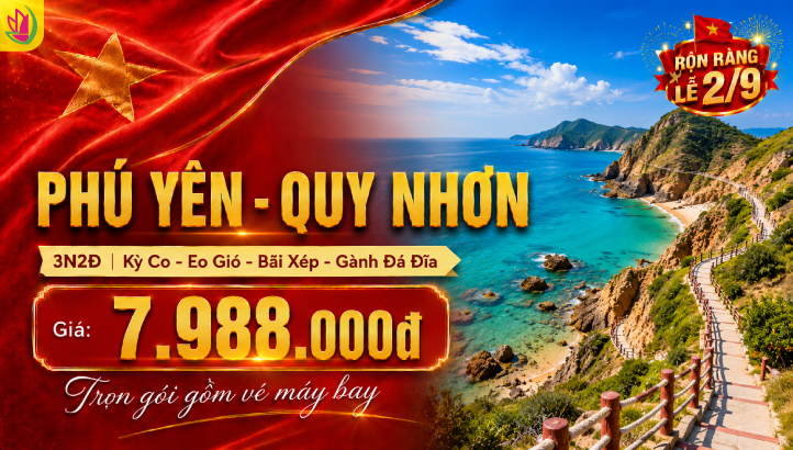 Tour lễ 2/9 Liên tuyến Quy Nhơn - Phú Yên  - Gành Đá Đĩa - Bãi Xép - Kỳ Co - Eo Gió - Chùa Ông Núi 3