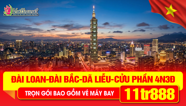 Tour Du Lịch Đài Loan Lễ 30/4 |Thủ Đô Đài Bắc - Dương Minh Sơn - Công viên Dã Liễu - Thập Phần - Cửu Phần 4N3Đ