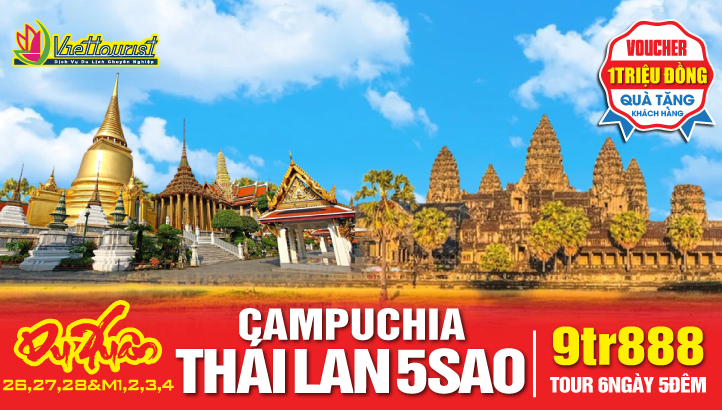 Tour Tết Nguyên Đán Liên tuyến Thái Lan - Campuchia đường bộ | BANGKOK – PATTAYA – SIEM RIEP – VIPTOUR QUẦN THỂ ANGKOR – BATTAMBANG – OUDONG – PHNOMPENH 6N5Đ