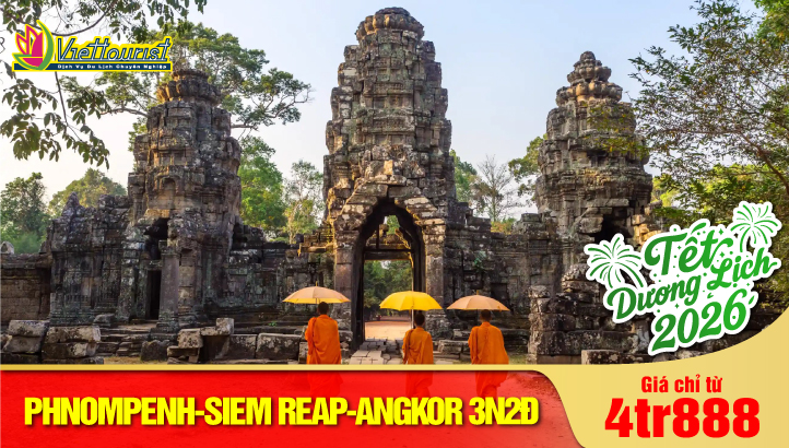 Tour Tết Dương Lịch - CAMPUCHIA – SIEMRIEP – CẦU RỒNG CỔ - VIP TOUR QUẦN THỂ ANGKOR – THỦ ĐÔ PHNOMPENH 3N2Đ