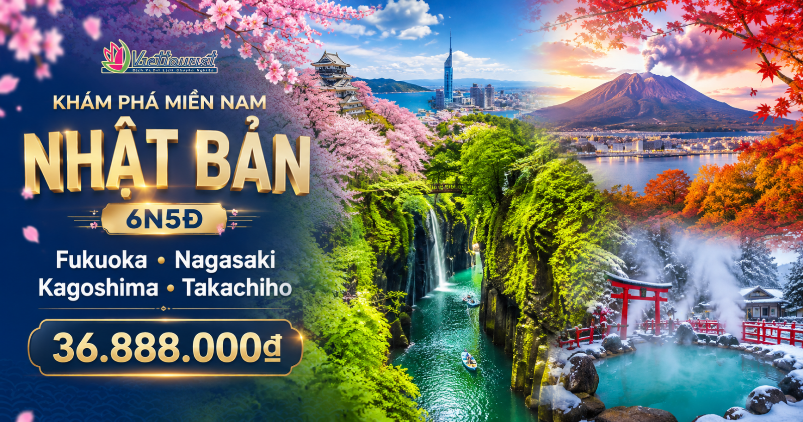 Du lịch Nhật Bản 6N5Đ |Kyushu - Fukuoka – Nagasaki – Ibusuki – Kagoshima – Sakurajima – Miyazaki – Takachiho – Beppu