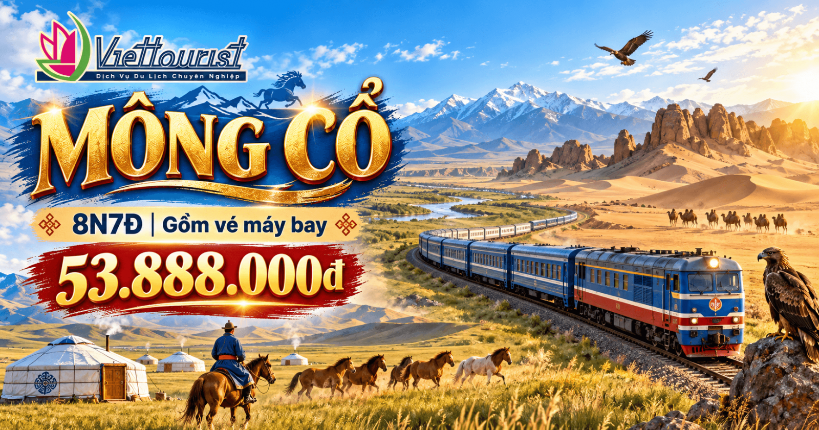 Tour Du Lịch Mông Cổ 8N7Đ - DẤU ẤN DU MỤC 4 MÙA - Trải nghiệm tuyến đường sắt xuyên sa mạc Gobi từ Nội Mông đến Mông Cổ - Thủ Đô Ulan Bator