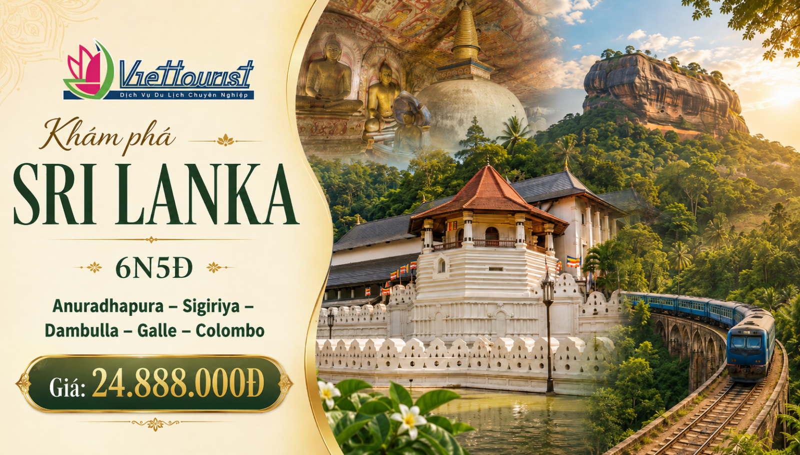 Tour Sri Lanka 6N5Đ: Di Sản Phật Giáo & Cảnh Đẹp