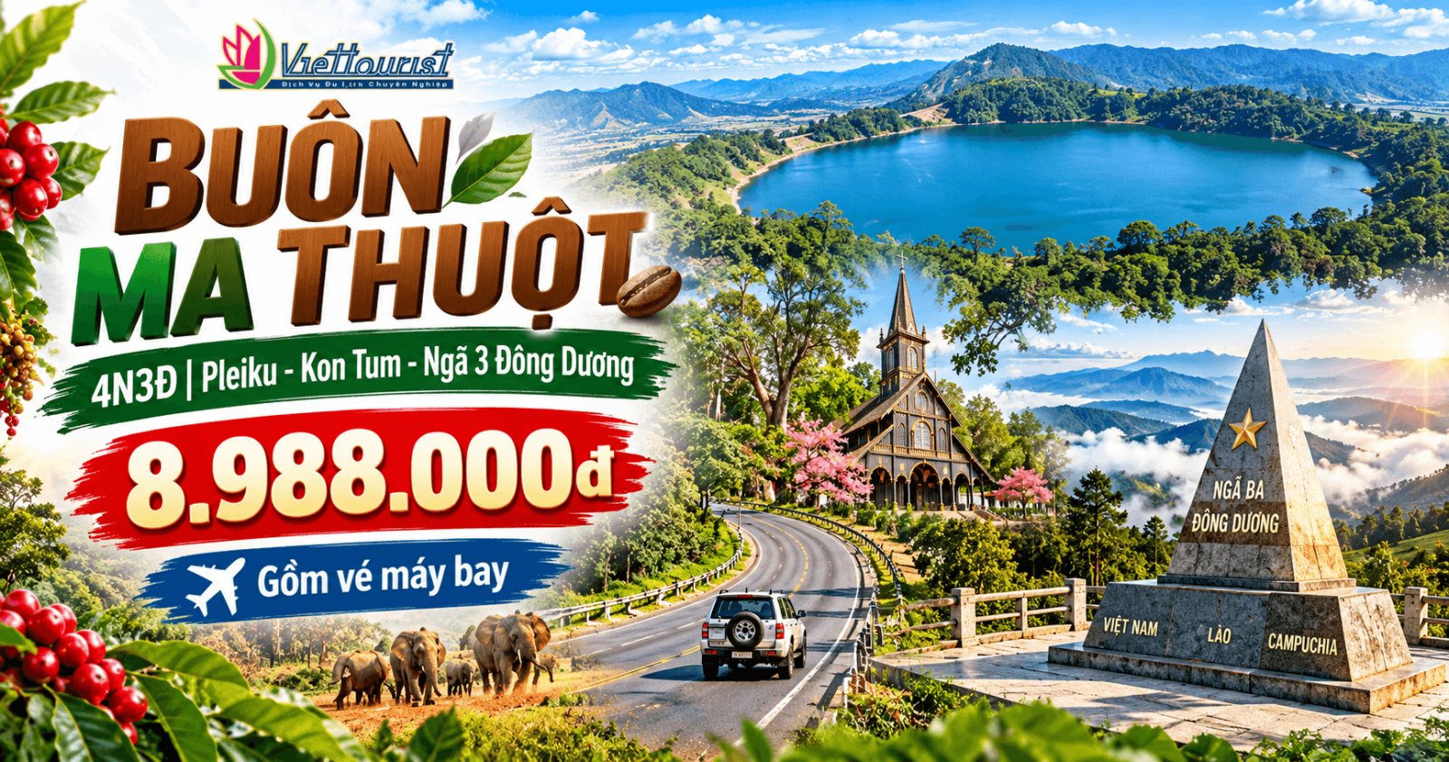 BUÔN MÊ THUỘT - PLEIKU - KONTUM - NGÃ BA ĐÔNG DƯƠNG 4N3Đ