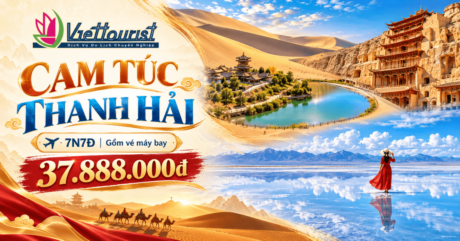 Tour du lịch Con đường tơ lụa | CAM TÚC – THANH HẢI 7N7Đ Đôn Hoàng - Hang Mạc Cao - Địa Mạo Đan Hà - Hồ Thanh Hải - Hồ Chaka – Tây Ninh