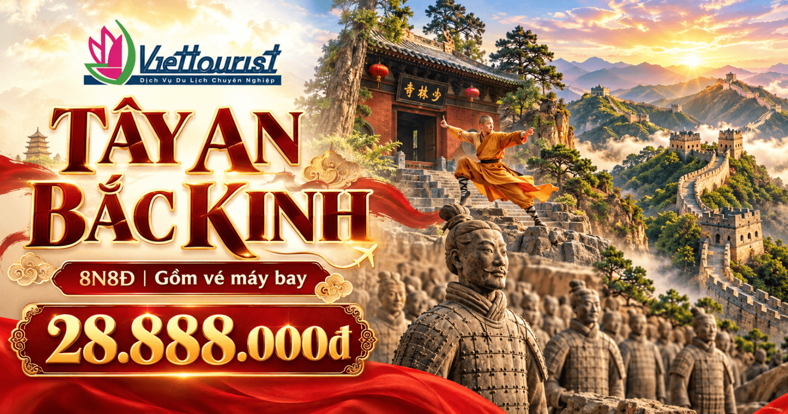 Tour du lịch Tây An - Binh Mã Dũng - Thủ Đô Bắc Kinh - Vạn Lý Trường Thành - Trịnh Châu - Lạc Dương - Khai Phong Phủ - Thiếu Lâm Tự - Hang Đá Long Môn | Tour Trung Quốc 8N8Đ