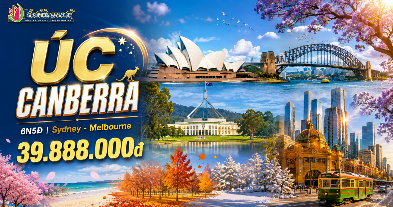 Du lịch ÚC 4 MÙA SYDNEY - THỦ ĐÔ CANBERRA - MELBOURNE 6N5Đ Bay thẳng toàn chặng