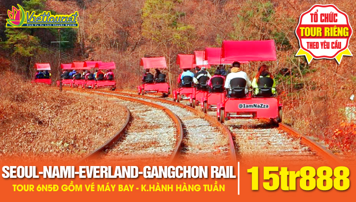 Tour Hàn Quốc mùa thu Seoul - Đảo Nami - Everland - Namsan Tower - Gangchon rail Park - Trải nghiệm xe đạp đường sắt ngắm cảnh thu 6N5Đ