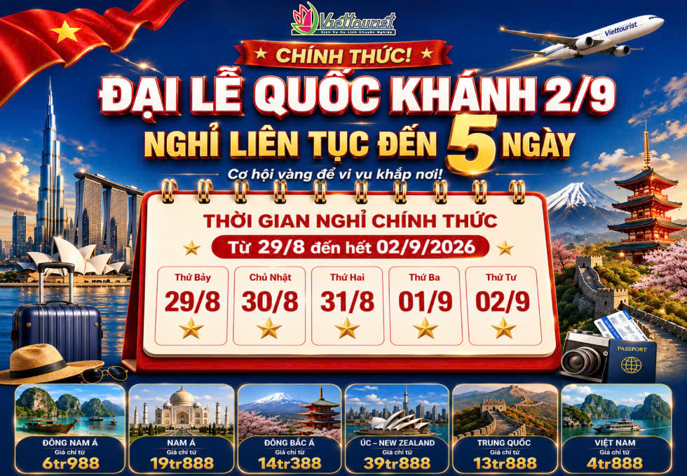 Lịch nghỉ lễ Quốc khánh 2-9 năm 2026 chính thức, được nghỉ 5 ngày liên tục