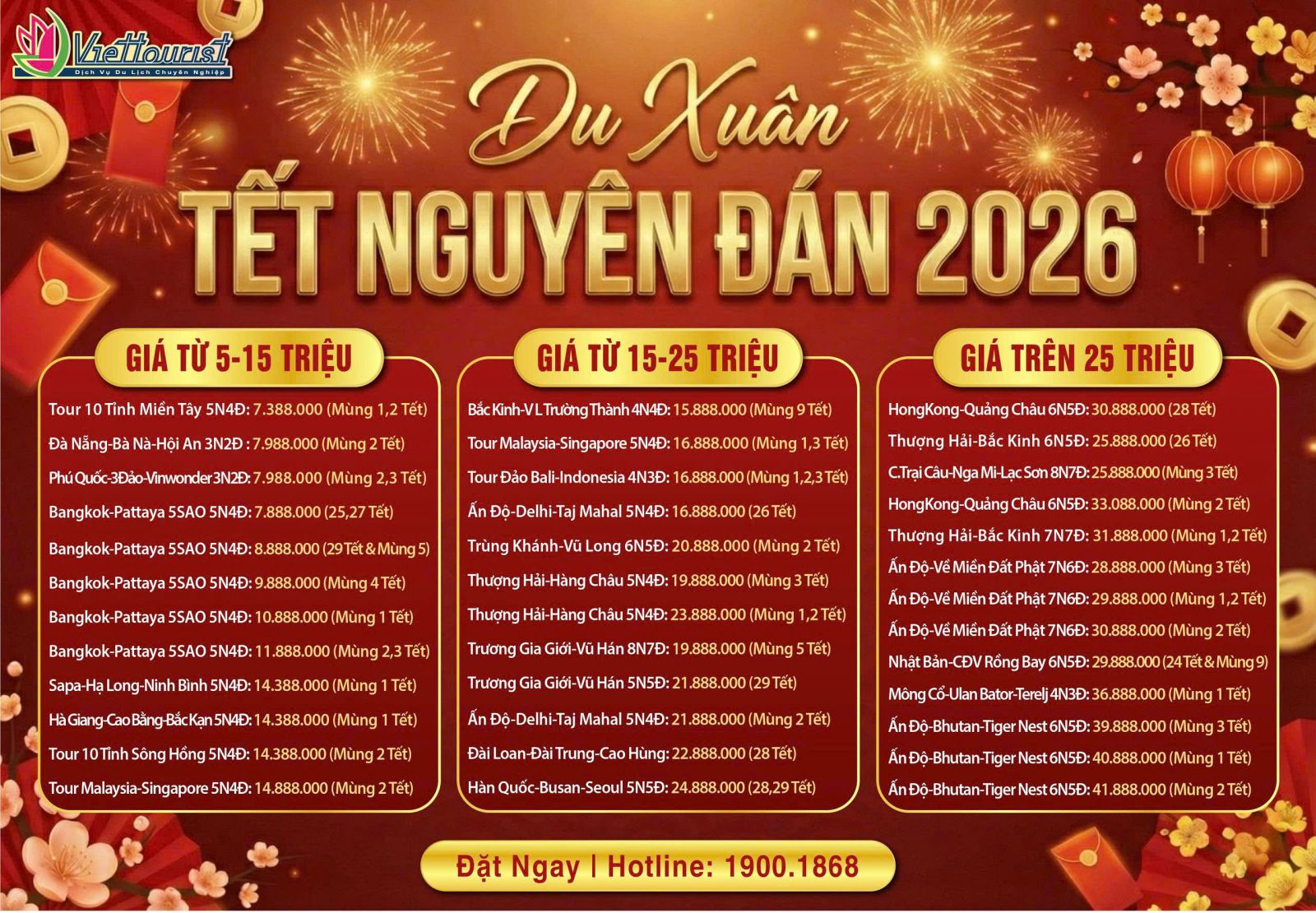 TỔNG HỢP TOUR TẾT 2026: NÊN ĐI ĐÂU VỚI NGÂN SÁCH CỦA BẠN?