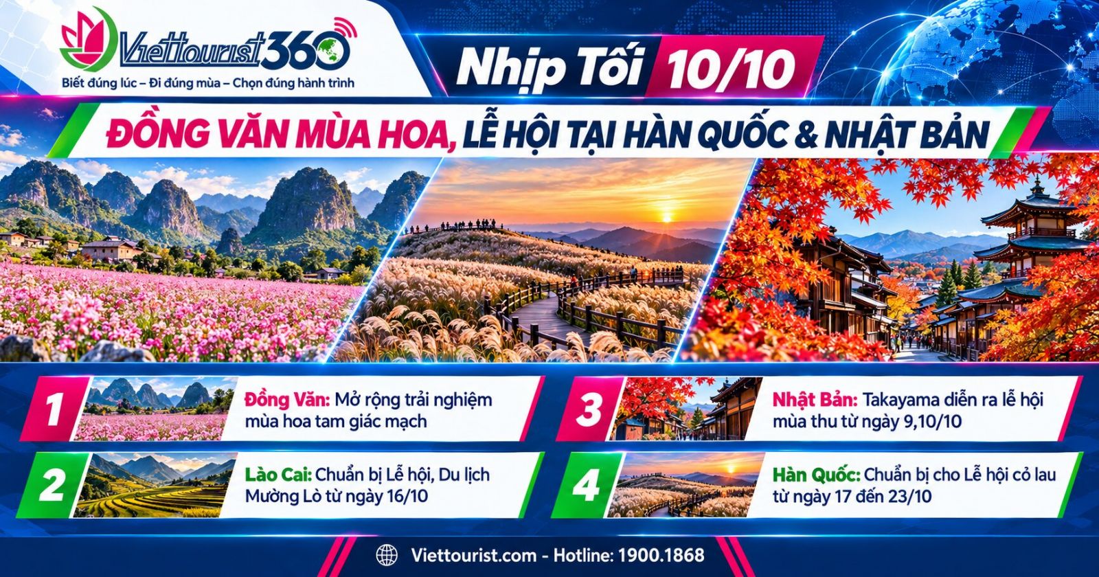 VIETTOURIST 360 – NHỊP TỐI 10/10/2026: Lễ hội Nhật Bản, Lào Cai, Hàn Quốc