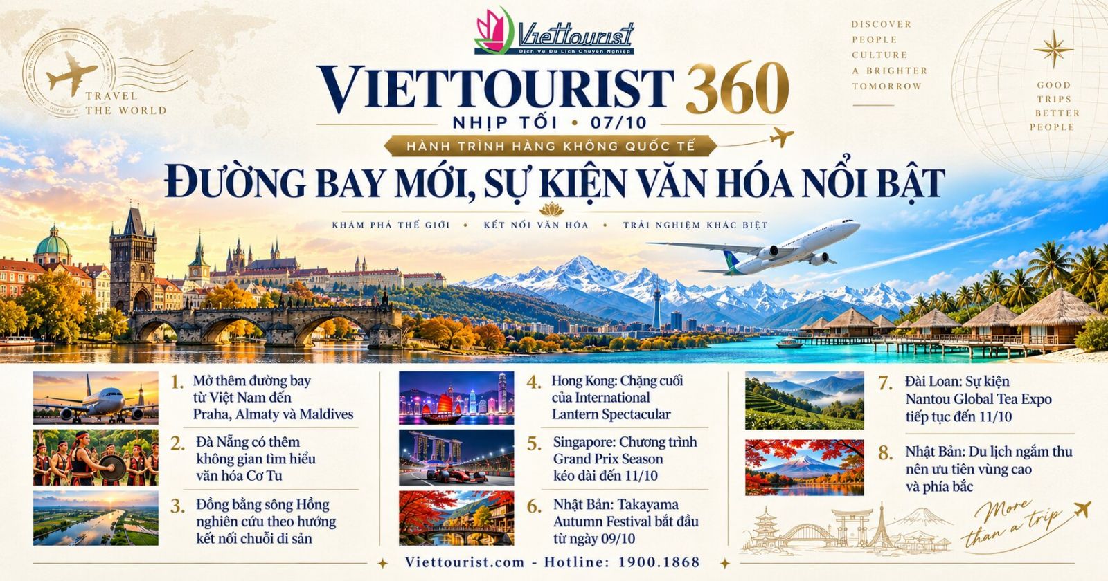 VIETTOURIST 360 Nhịp Tối 07/10: đường bay mới, Hong Kong, Singapore