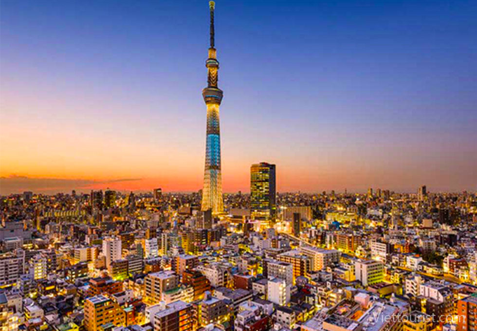 Tháp truyền hình Tokyo Skytree nổi bật giữa thủ đô Tokyo
