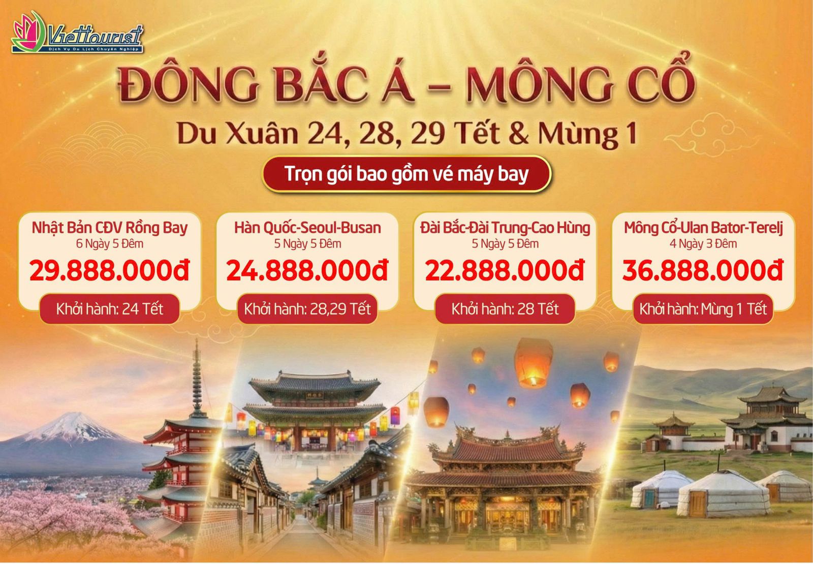 Lịch Khởi Hành Tour Tết Bính Ngọ 2026 - Cụm Đông Bắc Á Hấp Dẫn Nhất