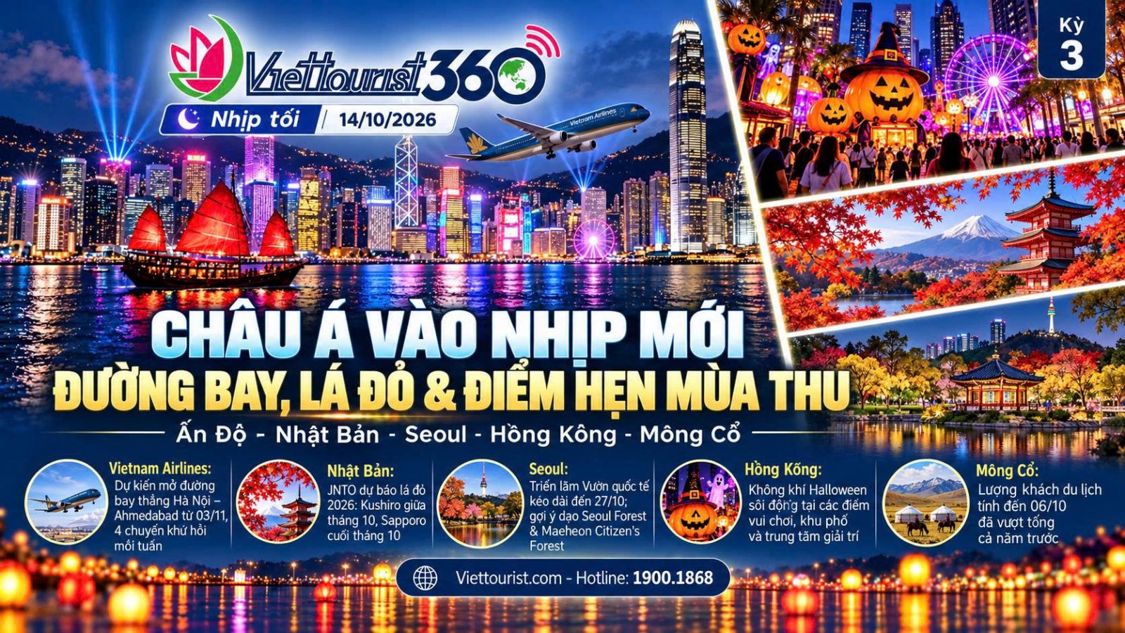 VIETTOURIST 360 – Nhịp Tối 14/10/2026:Đường Bay Ấn Độ, Mùa Lá Đỏ Nhật Bản Và Sự Kiện Châu Á